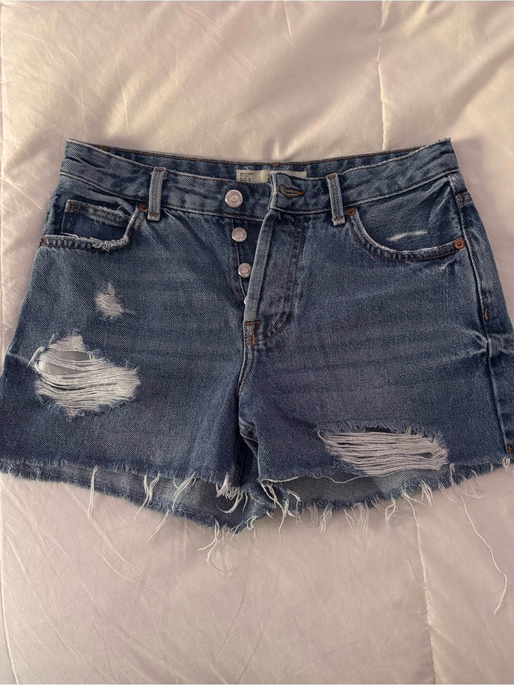 Topshop Distressed Dark Blue Denim Cutoff Shorts